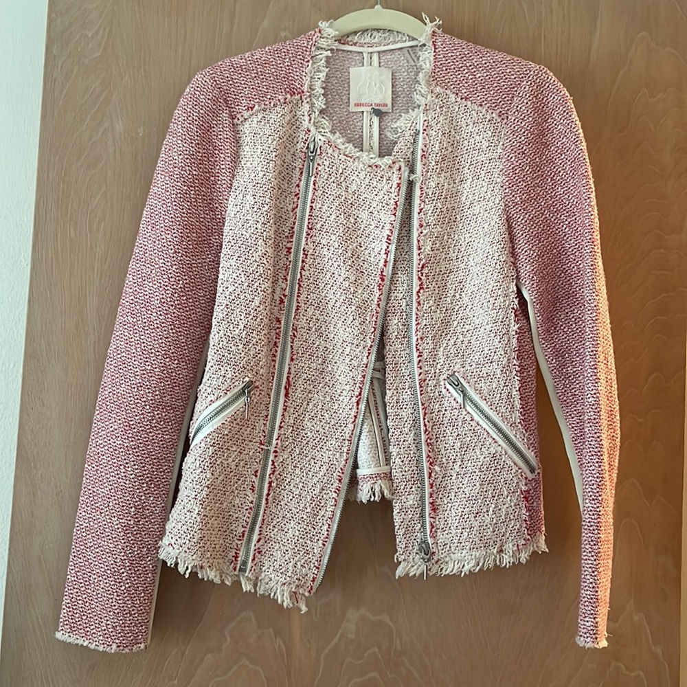 Rebecca Taylor pink two toned tweed Jacket fringed